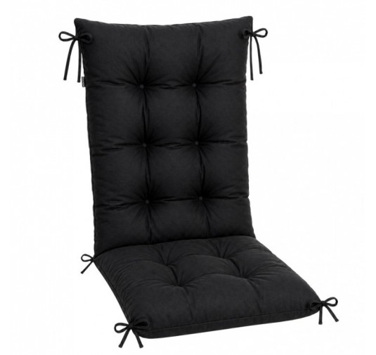 Coussin Chaise Jardin Dossier Haut | Imperméable | 120x50x10 cm | Noir