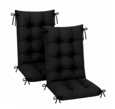 Set de 2 Coussins Chaise Jardin Dossier Haut | Imperméables | 120x50x10 cm | Noir