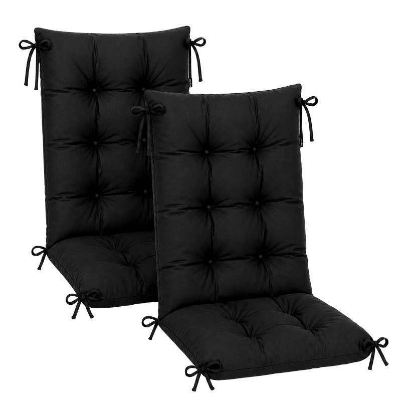 Set de 2 Coussins Chaise Jardin Dossier Haut | Imperméables | 120x50x10 cm | Noir