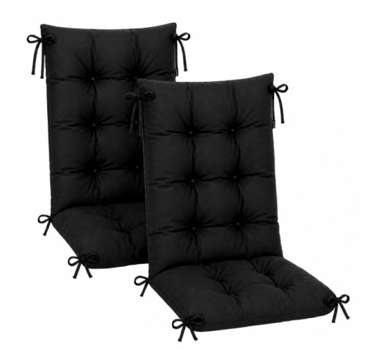 Set de 2 Coussins Chaise Jardin Dossier Haut | Imperméables | 120x50x10 cm | Noir