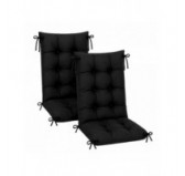 Set de 2 Coussins Chaise Jardin Dossier Haut | Imperméables | 120x50x10 cm | Noir