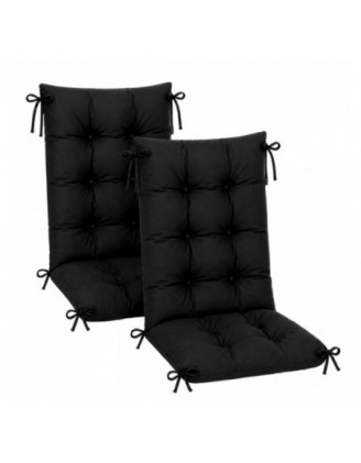 Set de 2 Coussins Chaise Jardin Dossier Haut | Imperméables | 120x50x10 cm | Noir