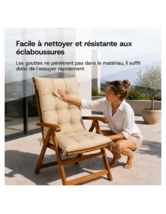 Set de 2 Coussins Chaise Jardin Dossier Haut | Imperméables | 120x50x10 cm | Noir