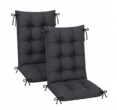 Set de 2 Coussins Chaise Jardin Dossier Haut | Imperméables | 120x50x10 cm | Anthracite