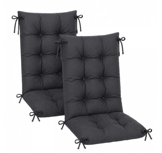 Set de 2 Coussins Chaise Jardin Dossier Haut | Imperméables | 120x50x10 cm | Anthracite