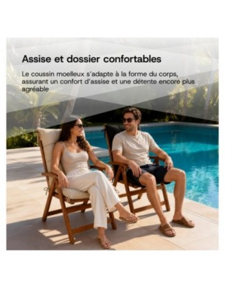 Set de 2 Coussins Chaise Jardin Dossier Haut | Imperméables | 120x50x10 cm | Gris