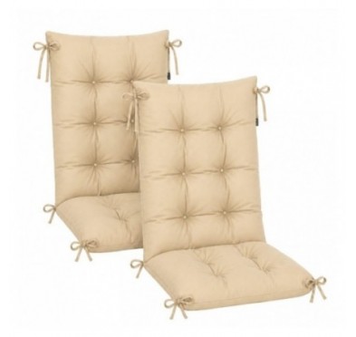 Set de 2 Coussins Chaise Jardin Dossier Haut | Imperméables | 120x50x10 cm | Beige