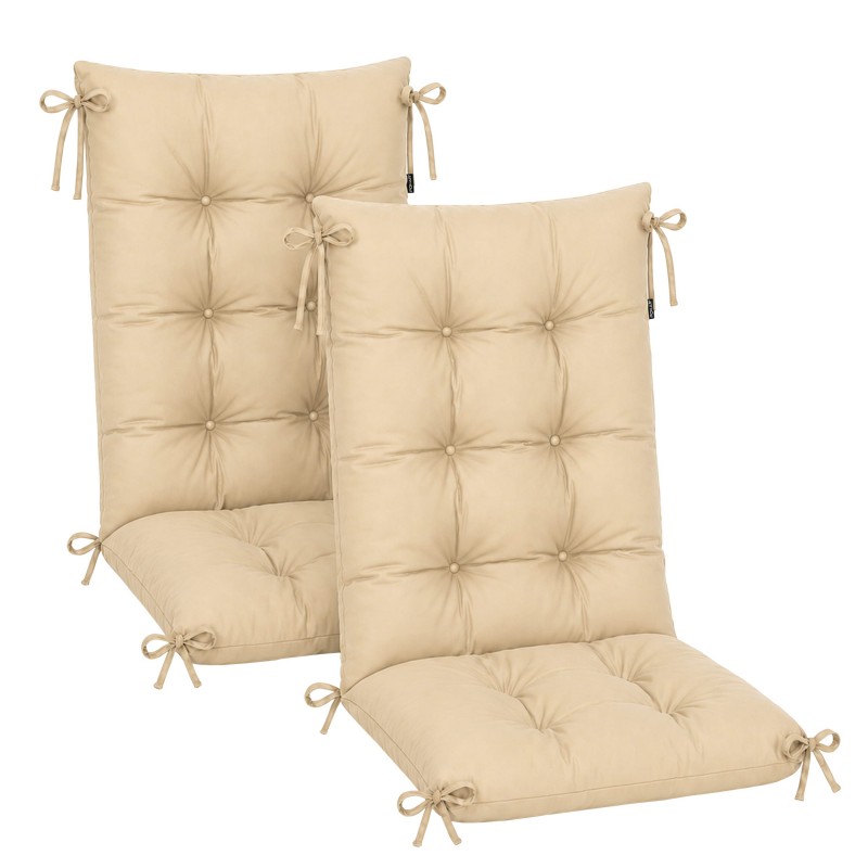 Set de 2 Coussins Chaise Jardin Dossier Haut | Imperméables | 120x50x10 cm | Beige