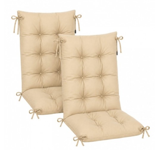 Set de 2 Coussins Chaise Jardin Dossier Haut | Imperméables | 120x50x10 cm | Beige