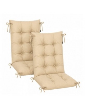 Set de 2 Coussins Chaise Jardin Dossier Haut | Imperméables | 120x50x10 cm | Beige