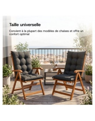 Set de 2 Coussins Chaise Jardin Dossier Haut | Imperméables | 120x50x10 cm | Beige