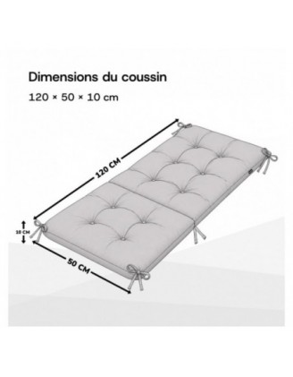 Set de 2 Coussins Chaise Jardin Dossier Haut | Imperméables | 120x50x10 cm | Beige
