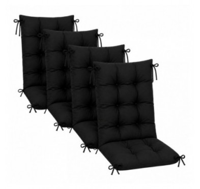 Set de 4 Coussins Chaise Jardin Dossier Haut | Imperméables | 120x50x10 cm | Noir