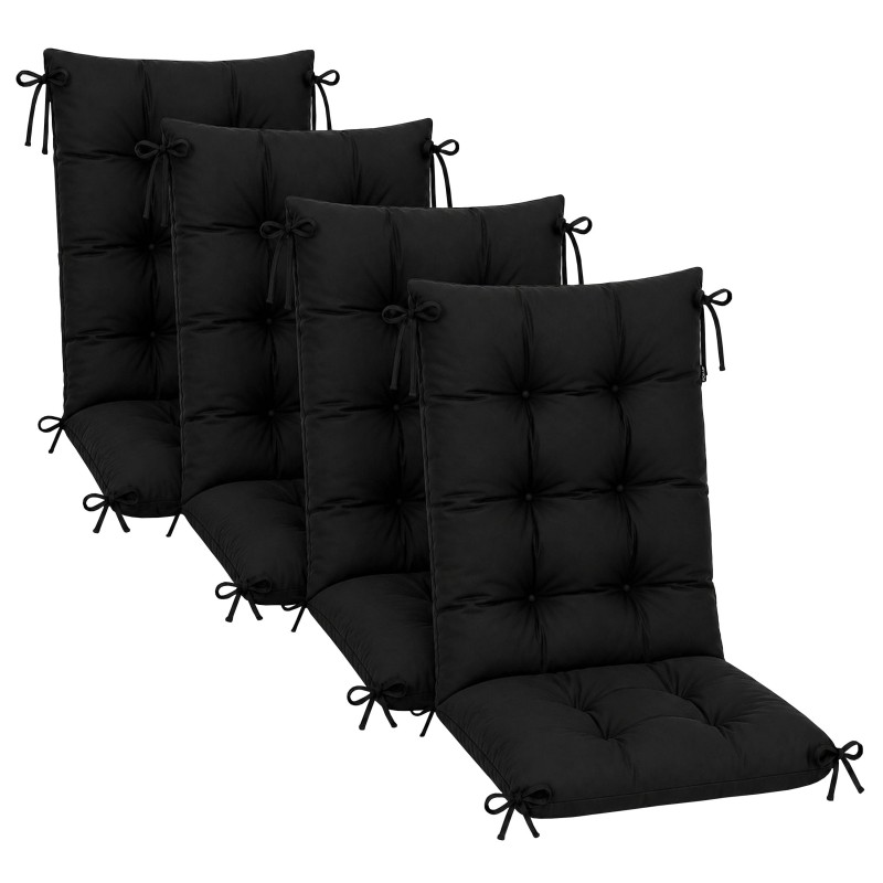 Set de 4 Coussins Chaise Jardin Dossier Haut | Imperméables | 120x50x10 cm | Noir