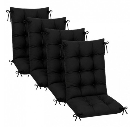 Set de 4 Coussins Chaise Jardin Dossier Haut | Imperméables | 120x50x10 cm | Noir