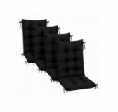 Set de 4 Coussins Chaise Jardin Dossier Haut | Imperméables | 120x50x10 cm | Noir