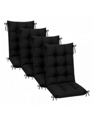 Set de 4 Coussins Chaise Jardin Dossier Haut | Imperméables | 120x50x10 cm | Noir