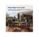 Set de 4 Coussins Chaise Jardin Dossier Haut | Imperméables | 120x50x10 cm | Noir