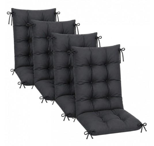 Set de 4 Coussins Chaise Jardin Dossier Haut | Imperméables | 120x50x10 cm | Anthracite