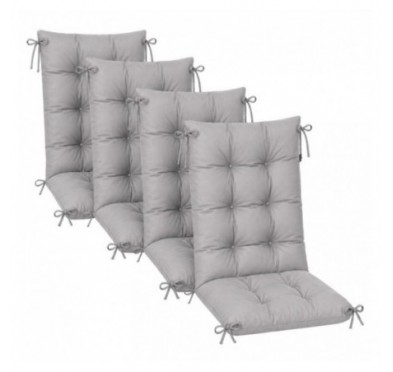 Set de 4 Coussins Chaise Jardin Dossier Haut | Imperméables | 120x50x10 cm | Gris