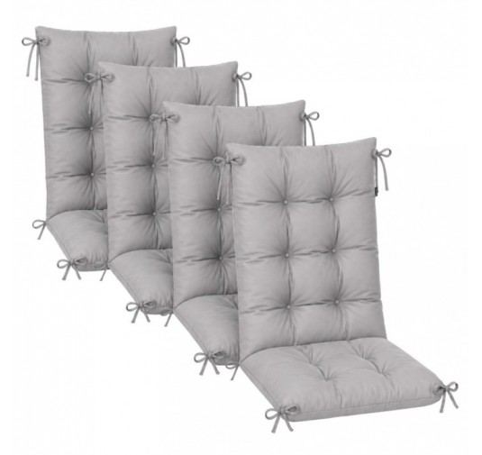 Set de 4 Coussins Chaise Jardin Dossier Haut | Imperméables | 120x50x10 cm | Gris