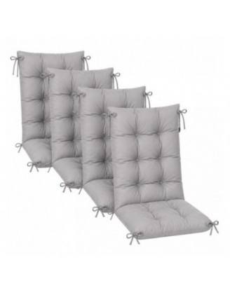 Set de 4 Coussins Chaise Jardin Dossier Haut | Imperméables | 120x50x10 cm | Gris