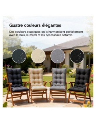 Set de 4 Coussins Chaise Jardin Dossier Haut | Imperméables | 120x50x10 cm | Gris