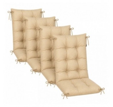 Set de 4 Coussins Chaise Jardin Dossier Haut | Imperméables | 120x50x10 cm | Beige