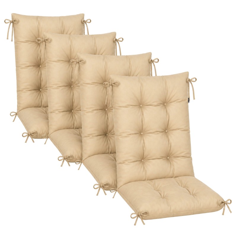 Set de 4 Coussins Chaise Jardin Dossier Haut | Imperméables | 120x50x10 cm | Beige