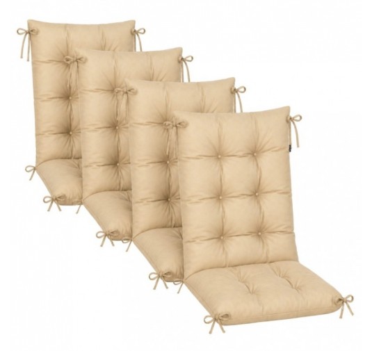 Set de 4 Coussins Chaise Jardin Dossier Haut | Imperméables | 120x50x10 cm | Beige