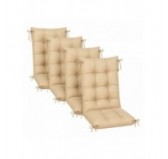 Set de 4 Coussins Chaise Jardin Dossier Haut | Imperméables | 120x50x10 cm | Beige