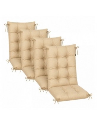 Set de 4 Coussins Chaise Jardin Dossier Haut | Imperméables | 120x50x10 cm | Beige