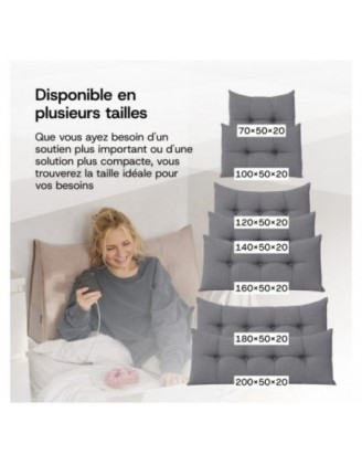 Coussin Dossier Canapé et Lit | Coussin de Lecture | 160x50x20 cm | Beige