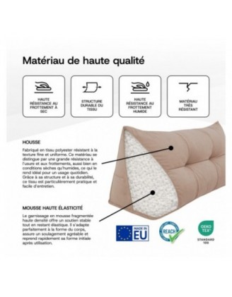 Coussin Dossier Canapé et Lit | Coussin de Lecture | 180x50x20 cm | Beige