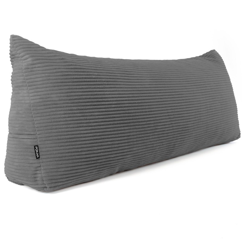 Coussin de Dossier en Velours Côtelé | Coussin de Lecture pour Lit et Canapé | 200x50x20 cm | Gris foncé