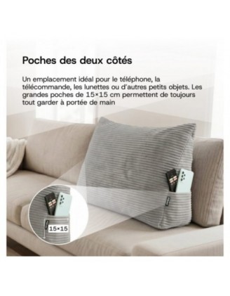 Coussin de Dossier en Velours Côtelé | Coussin de Lecture pour Lit et Canapé | 200x50x20 cm | Gris foncé