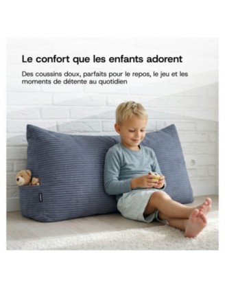 Coussin de Dossier en Velours Côtelé | Coussin de Lecture pour Lit et Canapé | 200x50x20 cm | Gris