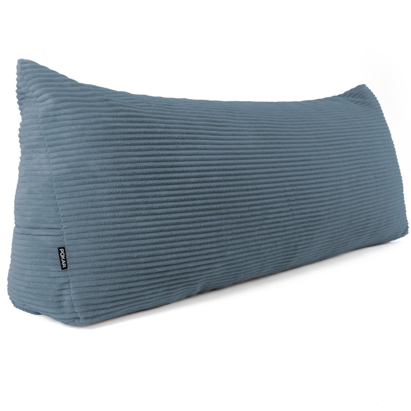 Coussin de Dossier en Velours Côtelé | Coussin de Lecture pour Lit et Canapé | 200x50x20 cm | Bleu