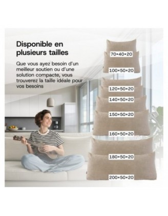 Coussin de Dossier en Velours Côtelé | Coussin de Lecture pour Lit et Canapé | 200x50x20 cm | Vert
