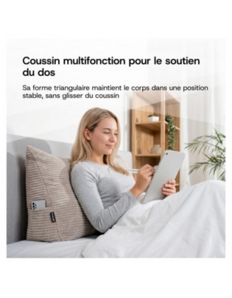 Coussin de Dossier en Velours Côtelé | Coussin de Lecture pour Lit et Canapé | 120x50x20 cm | Marron foncé