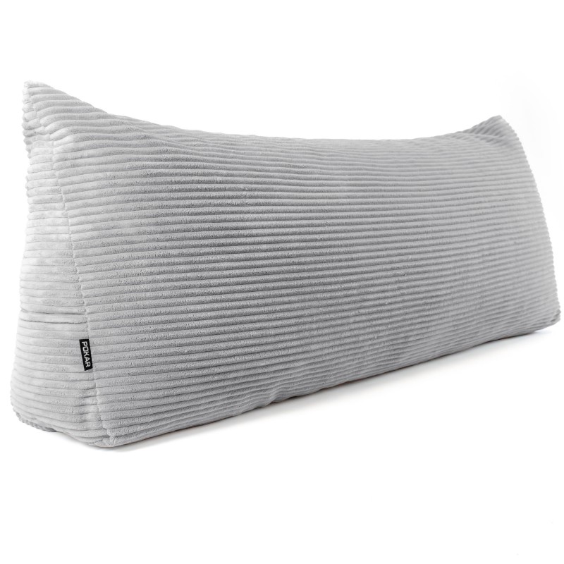Coussin de Dossier en Velours Côtelé | Coussin de Lecture pour Lit et Canapé | 180x50x20 cm | Gris