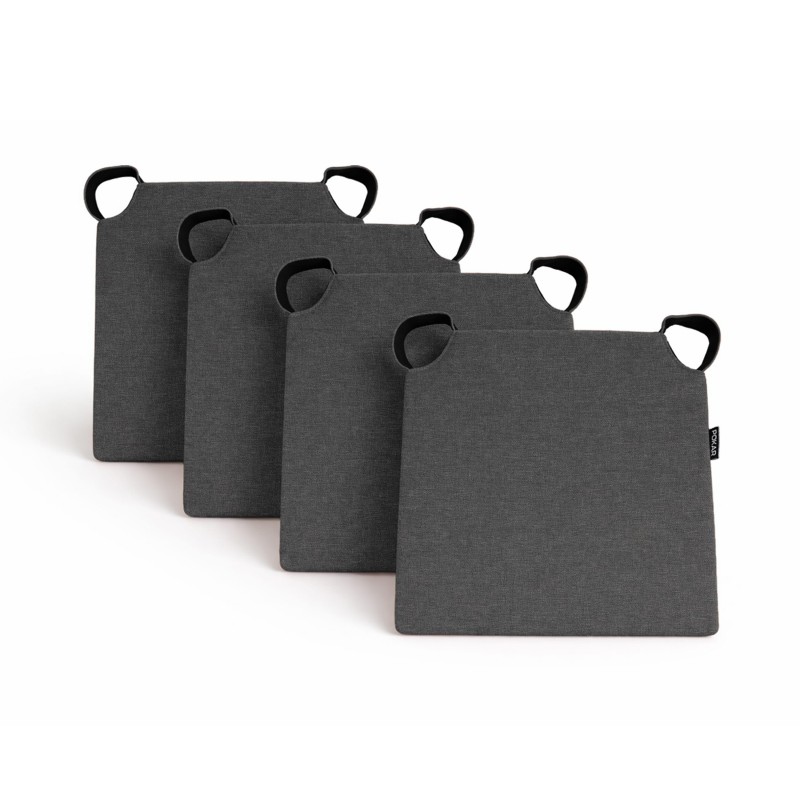 Set de 4 galettes de chaise avec bandes velcro | 41x35x40 cm | Couleur anthracite
