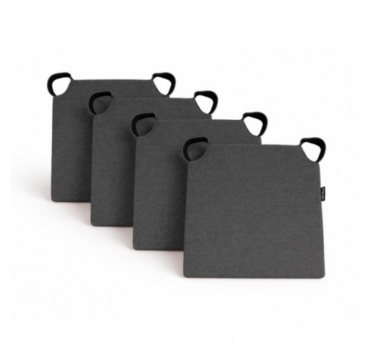 Set de 4 galettes de chaise avec bandes velcro | 41x35x40 cm | Couleur anthracite