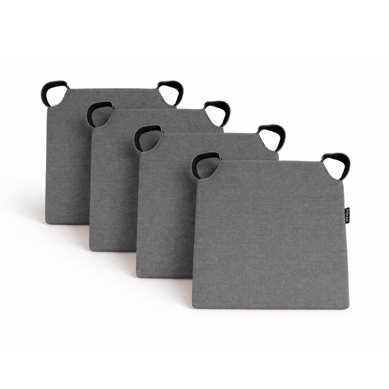 Set de 4 galettes de chaise avec bandes velcro | 41x35x40 cm | Couleur gris