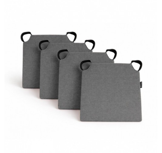 Set de 4 galettes de chaise avec bandes velcro | 41x35x40 cm | Couleur gris