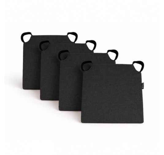 Set de 4 galettes de chaise avec bandes velcro | 41x35x40 cm | Couleur noir