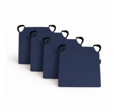 Set de 4 galettes de chaise avec bandes velcro | 41x35x40 cm | Couleur bleu foncé