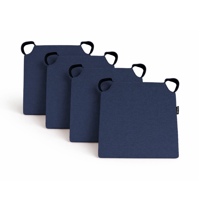 Set de 4 galettes de chaise avec bandes velcro | 41x35x40 cm | Couleur bleu foncé