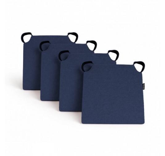 Set de 4 galettes de chaise avec bandes velcro | 41x35x40 cm | Couleur bleu foncé