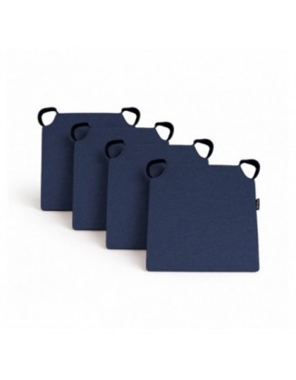 Set de 4 galettes de chaise avec bandes velcro | 41x35x40 cm | Couleur bleu foncé